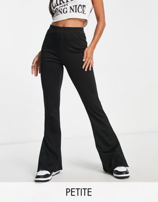 Vila Petite flared trousers with side split in black