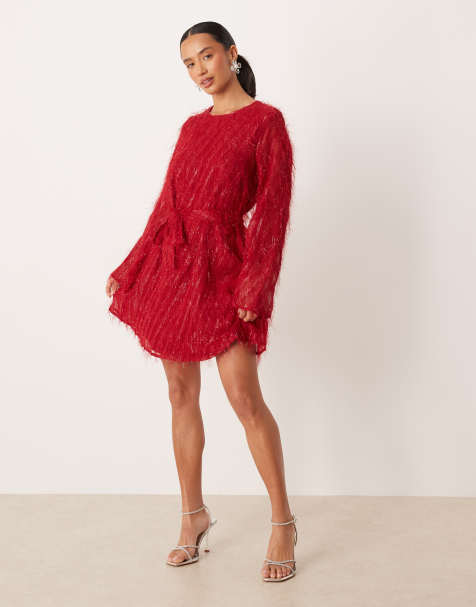 fitted lace wedding dress Beginning Boutique Women's Lucy Red Long Sleeve Mini Dress main image 1
