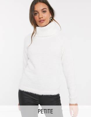 white fluffy polo neck jumper