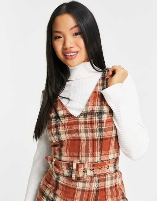 Vila Petite - Geruite mini-overgooierjurk met riem in oranje, 2 van 4