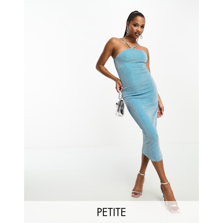 Petite Blue Halterneck Glitter Knit Dress