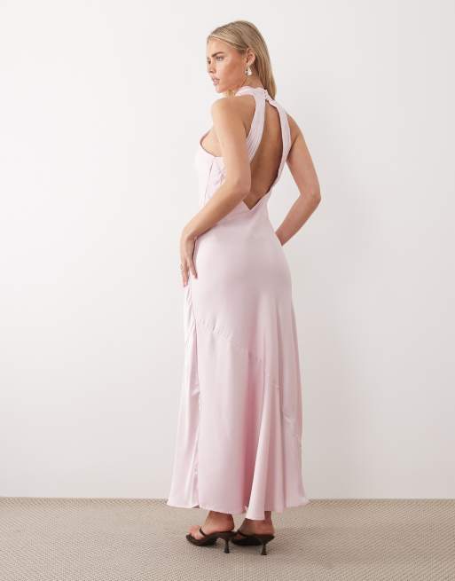 VILA Petite halter neck backless satin maxi dress in cherry blossom pink |  ASOS