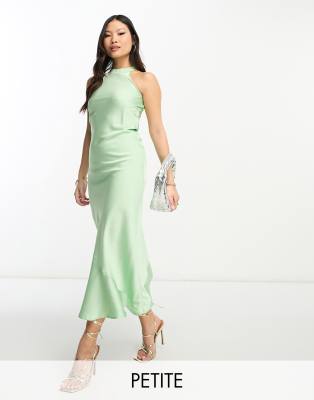 Vila Petite Halterneck Maxi Dress In Mint Green