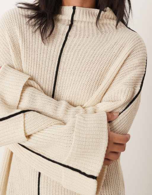 Vila Petite high neck knitted maxi dress in cream, 4 of 4