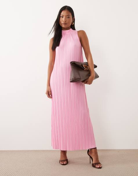 Vila Petite high neck plisse maxi dress in light pink - view 1