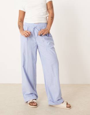 Vila Petite High Rise Wide Leg Striped Dad Pants With Turn Up Cuff