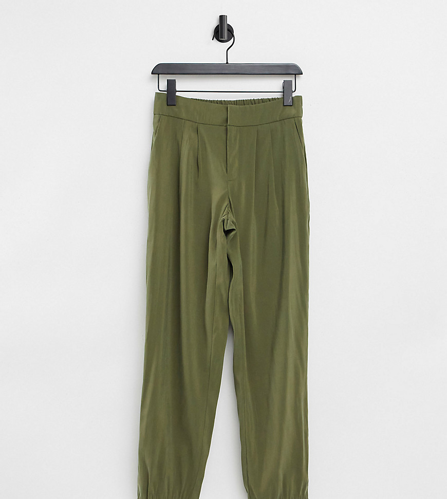 Vila Petite high waisted cuffed pants in green