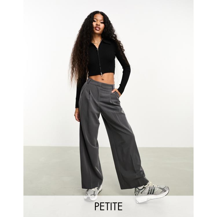 Vila Petite high waisted pleat front trousers in grey