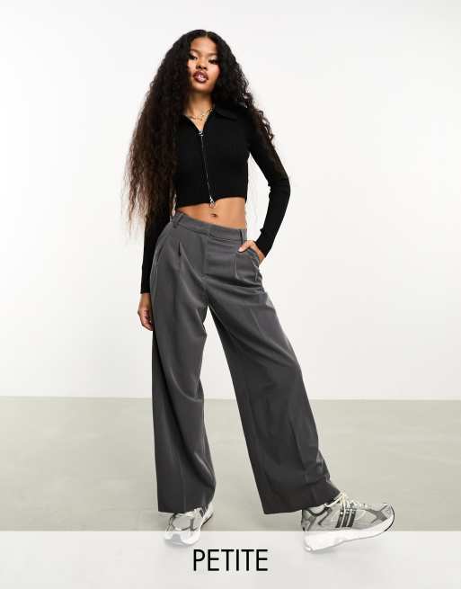 Women's Petite Pleat Front Contrast Waistband Wide Leg Trouser