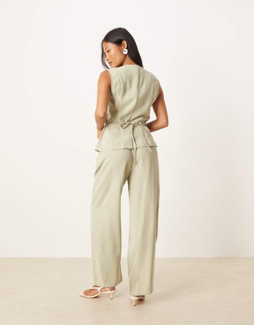 VILA Petite high waisted tailored pants in sage green (Part of a set), 5 of 5