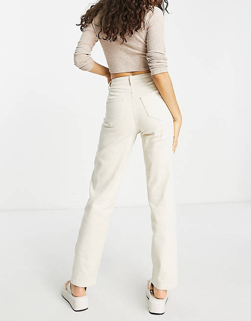 Jeans Vila Petite high waisted wide leg jeans in cream 