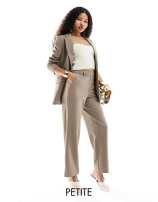 Vila Petite high waisted wide leg trouser co-ord in brown