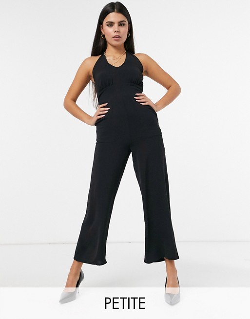 Vila Petite jumpsuit with halter neck and wide leg in black