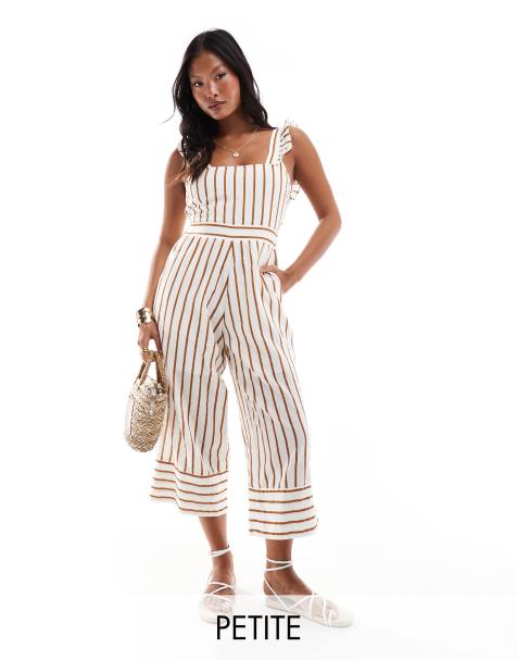 Vila Petite jumpsuit with tie back in spice stripe - view 1