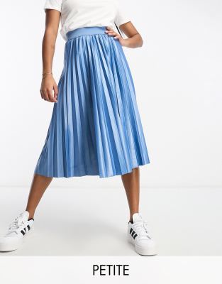 Vila Petite pleated midi skirt in blue - ASOS Price Checker