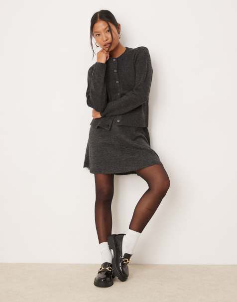 Vila Petite knit cardigan and mini skirt set in dark gray - view 1