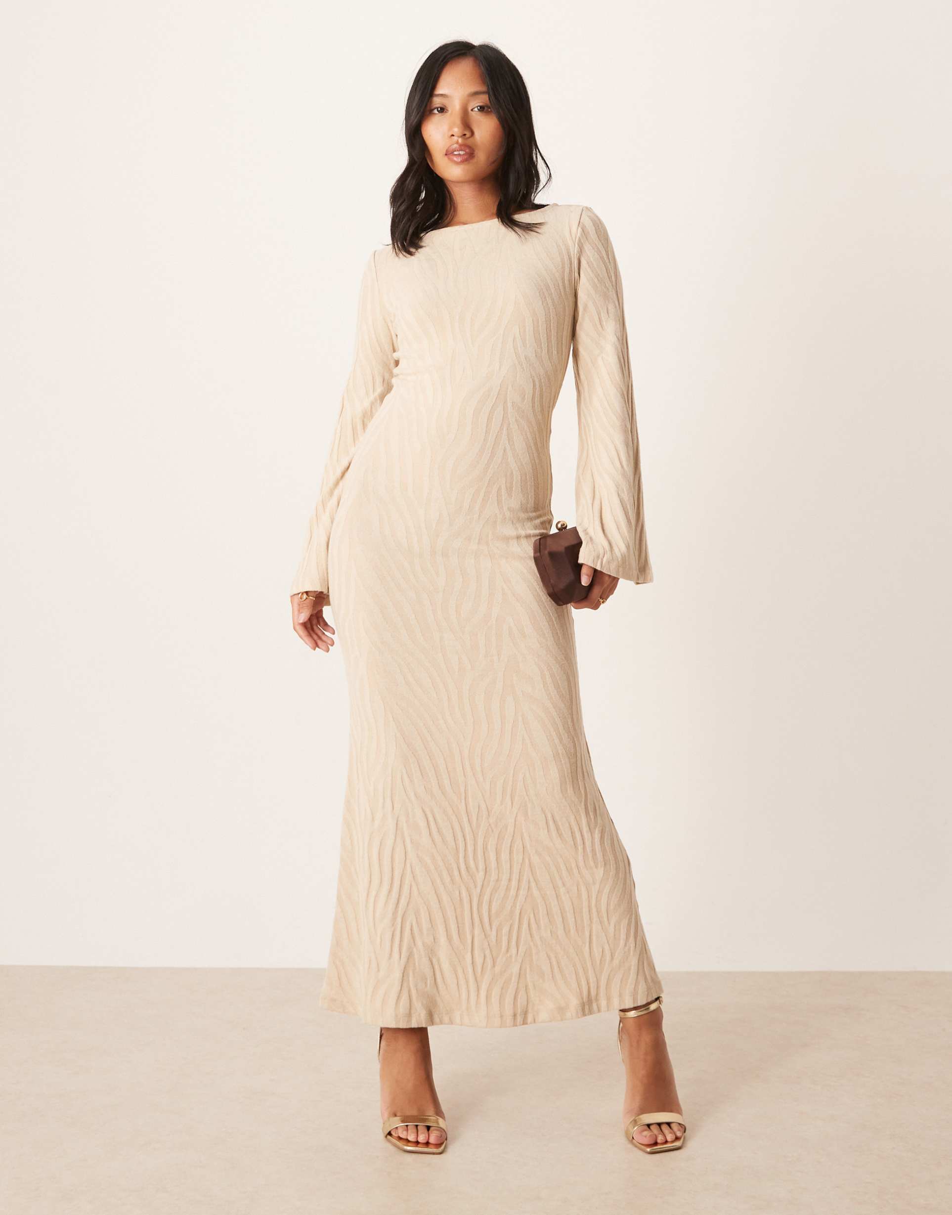 vila petite knit maxi dress in neutral zebra print