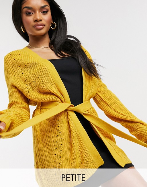 Vila Petite knitted cardigan with tie waist in yellow