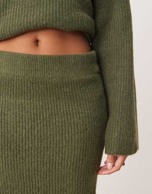 Vila Petite knitted midi skirt co-ord in khaki ASOS