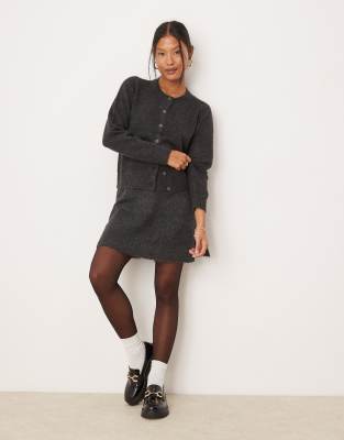 Vila Petite knitted mini skirt in dark grey (part of a set)