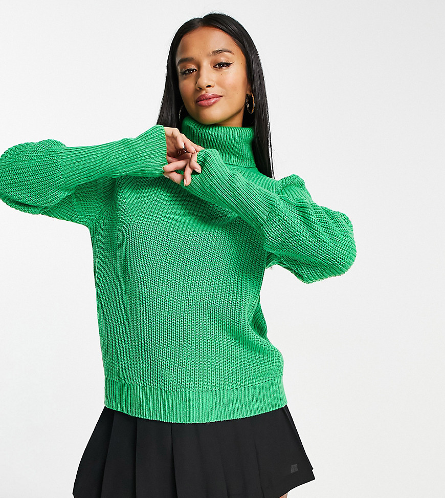 Vila Petite knitted roll neck sweater in green