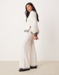 [Vila Petite] Vila Petite knitted wide leg pants with contrast stitch in cream (part of a set)-White 12 Cloud Dancer