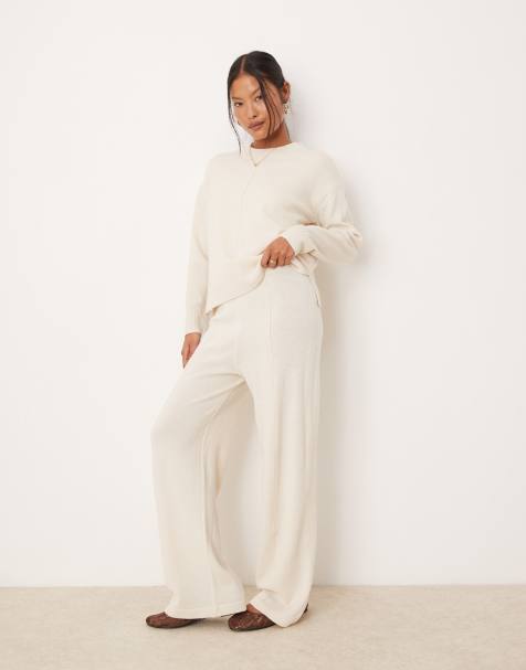 Vila Petite knitted trouser co-ord in cream
