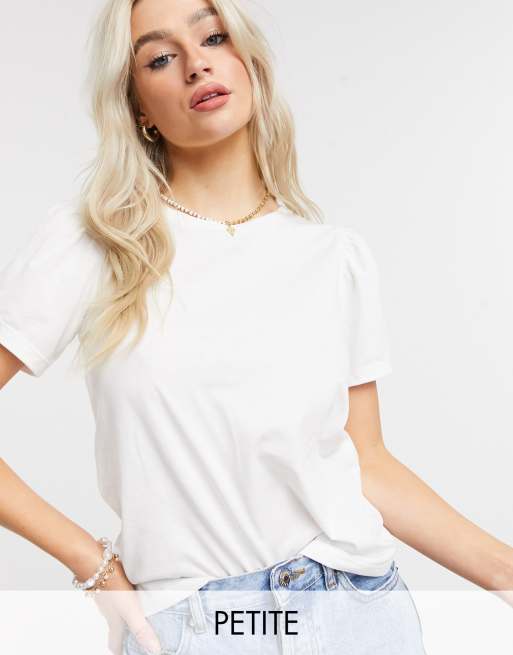 Vila Petite – Kremowy T-shirt z bufiastymi rękawami