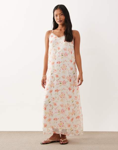 VILA Petite lace trim cami midaxi dress in white floral print - view 1