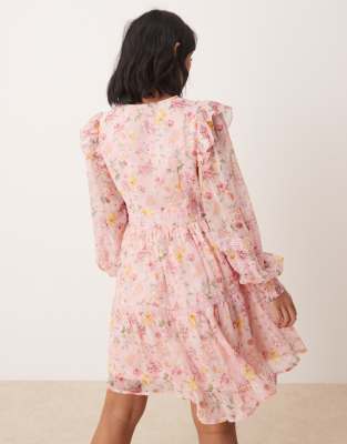 Vila Petite Ladder Lace Frill Detail Mini Dress In Pink