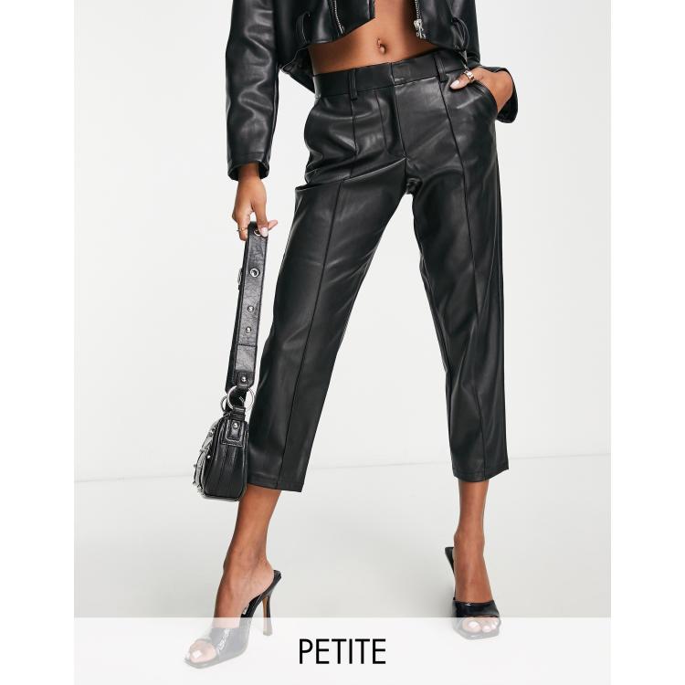 Vila Petite leather look cropped tapered pants in black ASOS