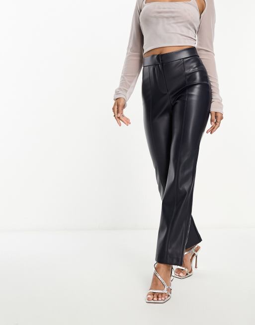 Vila leather look high waisted flared trousers in navy