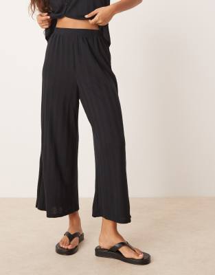 Vila Petite Lightweight Knitted Wide Leg Pants In Black
