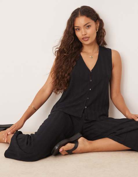 Vila Petite lightweight rib knit sleeveless vest in black - part of a set - view 1