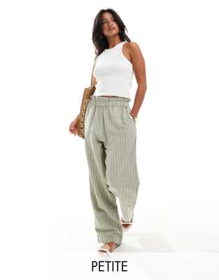 linen touch pinstripe wide leg pants in green