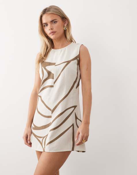 Vila Petite linen touch sleeveless mini dress in brown floral print - view 1