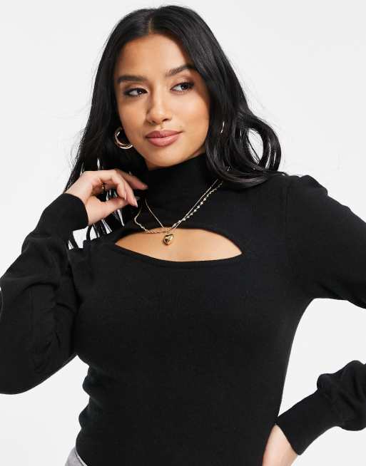 Vila Petite long sleeve top with cut out in black, 3 of 4