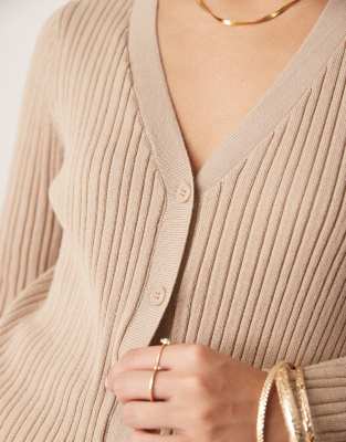Vila Petite Longline Ribbed Cardigan In Neutral