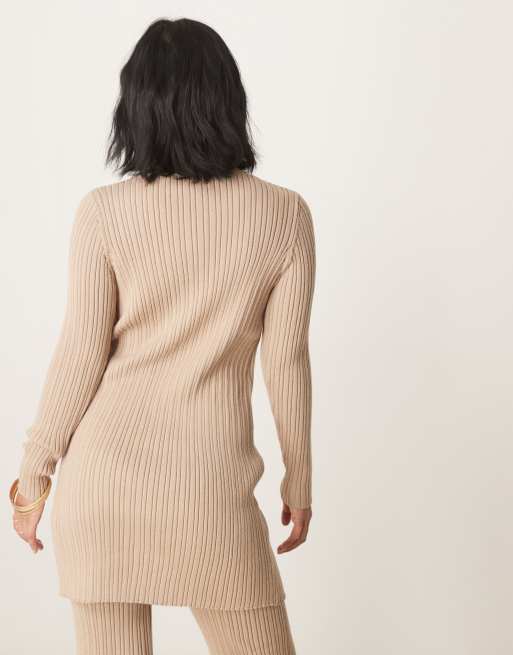 VILA Petite longline ribbed cardigan in tan (part of a set) , 4 of 4