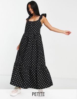 Vila Petite maxi dress with frill sleeve in polka dot