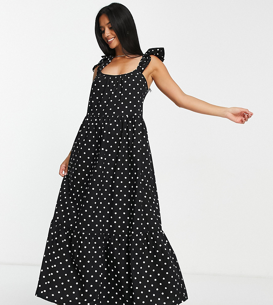 Vila Petite Maxi Dress With Frill Sleeve In Polka Dot-Multi