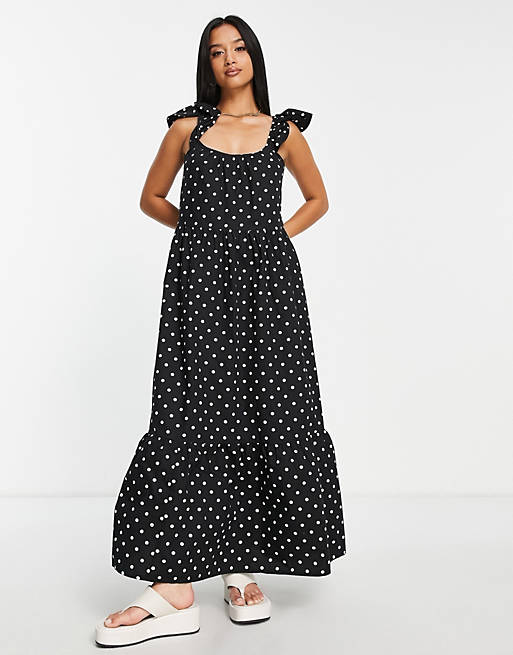 Vila Petite maxi dress with ruffle sleeve in polka dot