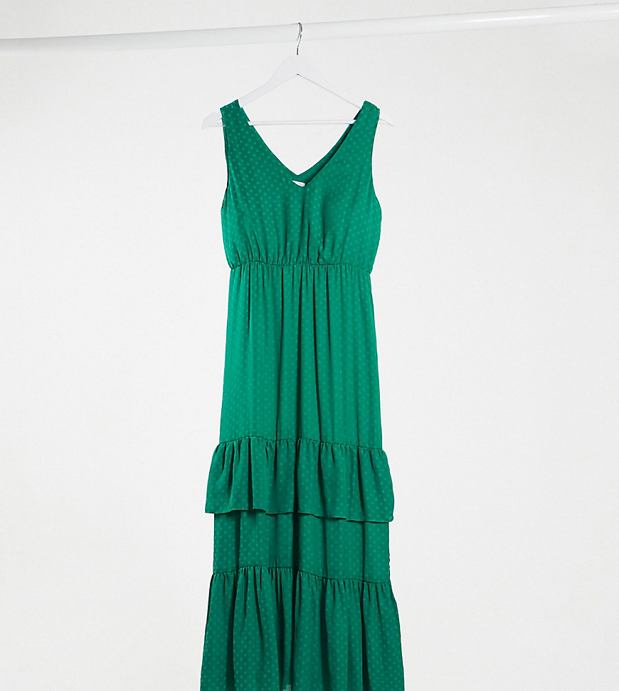 Vila Petite maxi dress with tiered skirt in green spot