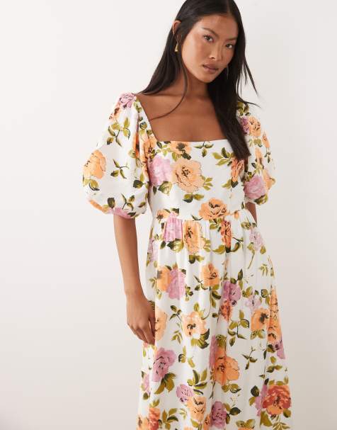 VILA Petite - Maxi jurk met volumineuze mouwen, stroken en bloemenprint in wit - view 1