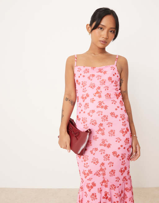 VILA Petite mesh square neck cami maxi dress in pink floral print, 2 of 4