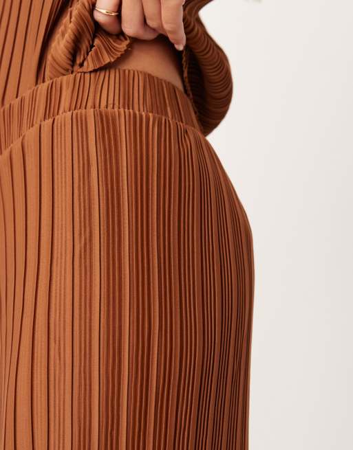 VILA Petite - Pantalon ample d'ensemble plissé - Bronze, 4 de 5
