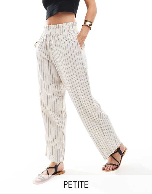 Vila Petite - Pantalon large aspect lin à rayures fines - Crème