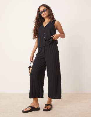 Vila Petite - Pantalon large d'ensemble en maille légère - Noir