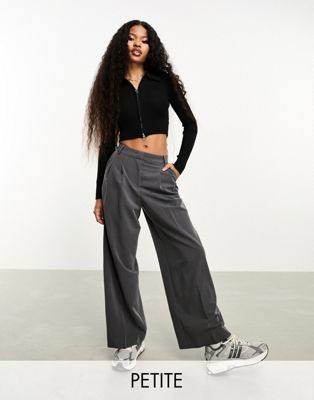 Vila Petite high waisted pleat front trousers in grey - ASOS Price Checker