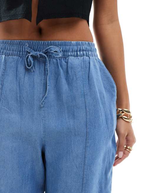 Vila Petite - Pantaloni a fondo ampio blu chambray allacciati in vita, 5 di 5
